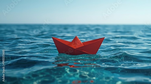Paper Boat Floating Alone in the Vast Ocean Symbolizing Hope, Journey, and Fragile Dreams Concept Background Photo