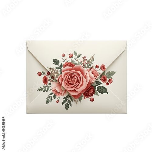 Elegant Decorative Envelope Isolated on Transparent Background for Invitations, Wedding Cards, and Luxury Stationery Designs