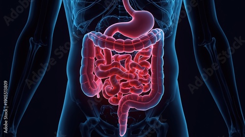 Detailed Human Intestine X-Ray View Inside the Human Body Showing Digestive System Anatomy for Medical and Healthcare Concept Photo