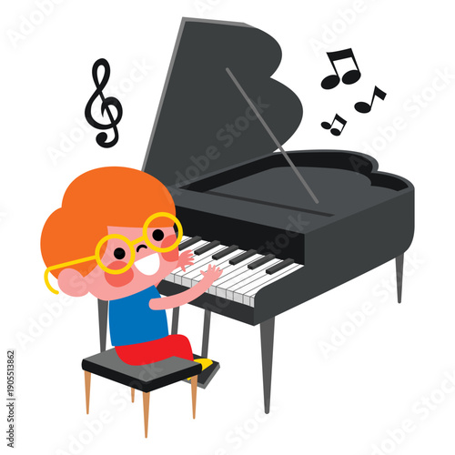 Little Cartoon Kid Playing Music