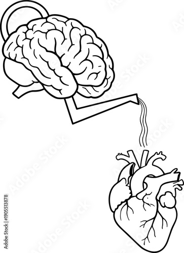 Symbolic Vector Illustration of the Brain as a Watering Can Pouring Life into the Heart – Concept of Mental Health Nurturing Emotional Well-being and Mind-Body Balance.