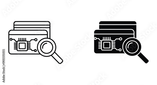Vintage radio icons with magnifying glass search concept flat design vector illustration isolated on white background