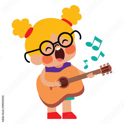Little Cartoon Kid Playing Music