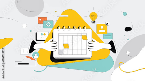 Modern digital illustration showcasing a calendar management concept with abstract elements