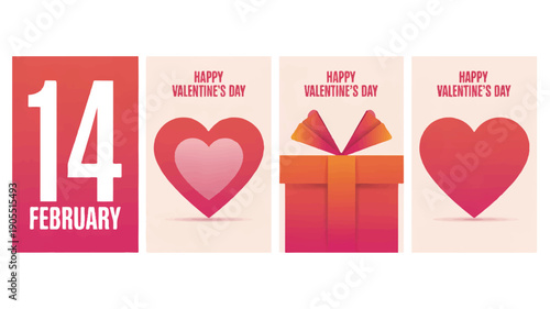 Valentine's Day celebration with hearts and gift box, minimalist graphic design illustration for February 14th promotions and greetings
