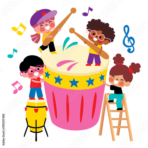 Little Cartoon Kids Playing Music