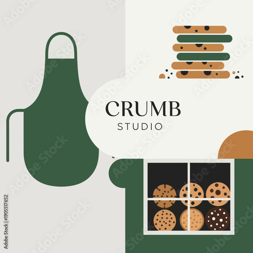 Green Apron and Cookies Bakery Illustration.