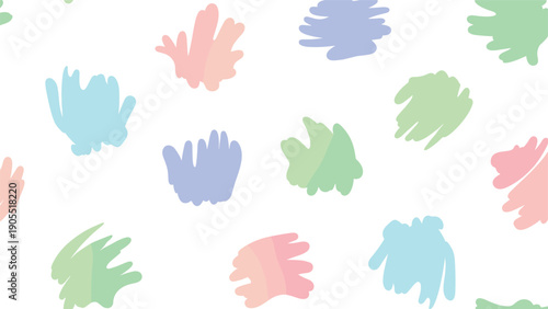 Abstract seamless pattern features vibrant colorful brushstrokes scattered across a clean white background canvas.