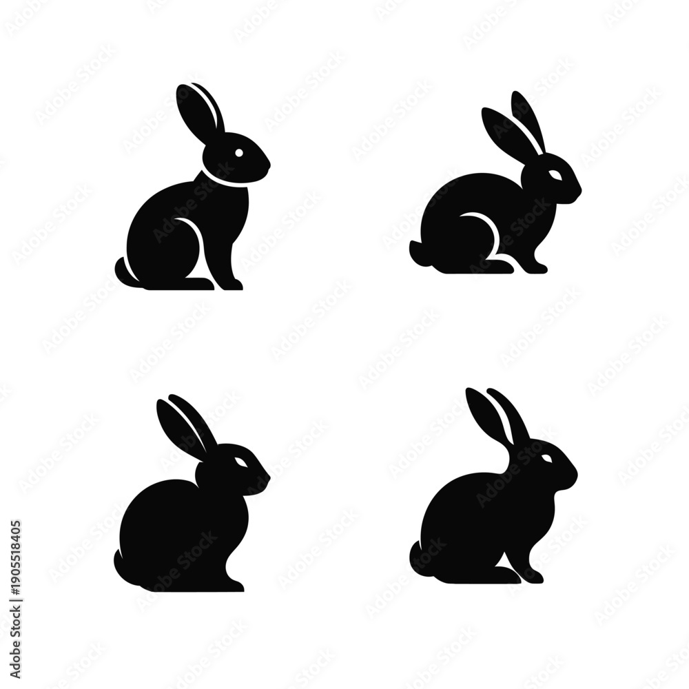Obraz premium 4 Easter rabbit vector silhouette bundle