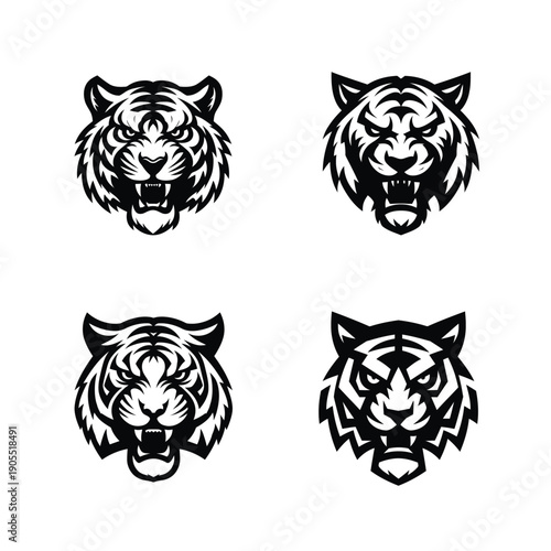 4 tiger head vector silhouette bundle