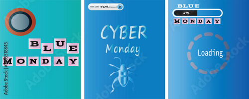 Vector illustration set for Blue Monday on January 19 2026 featuring sad characters, rainy clouds, and melting clocks. Concept of depression, winter blues and mental health posters