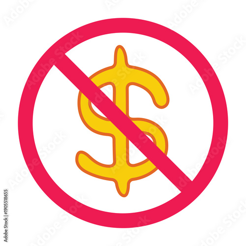 No dollar sign, forbidden sign with us dollar icon, dollar money prohibited symbol, dollar currency restriction icon, vector illustration