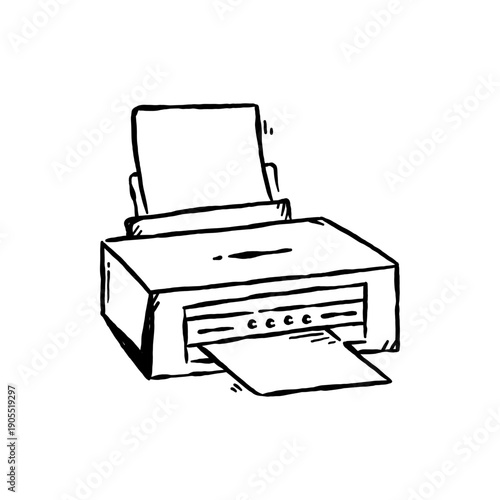 Hand drawn printer, icon doodle sketch vector illustration