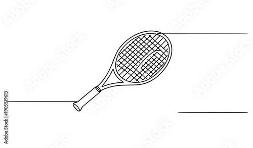 Tennis racket continuous line minimalist sports vector illustration