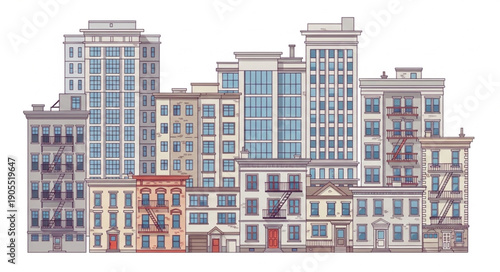 Diverse City Buildings Architecture Collection Illustration.