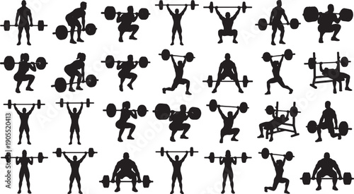 Weightlifting Barbell Exercises Silhouette Vector Set