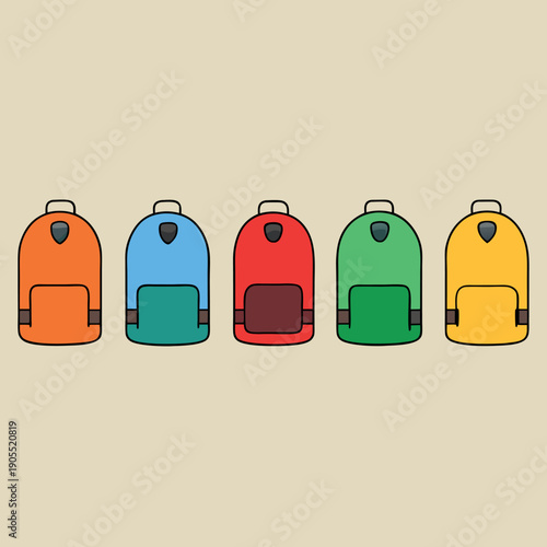 Six vector backpacks in outdoor style each 