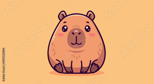 Illustration of a cute capybara cartoon character with rosy cheeks against a solid orange background.