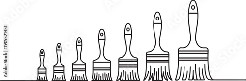 Set of six brushes. Brushes of various sizes for repairing and painting walls and ceilings, as well as large minimal concept.one line vector icon illustration