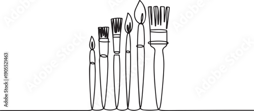 Set of six brushes. Brushes of various sizes for repairing and painting walls and ceilings, as well as large minimal concept.one line vector icon illustration