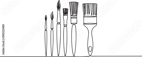 Set of six brushes. Brushes of various sizes for repairing and painting walls and ceilings, as well as large minimal concept.one line vector icon illustration