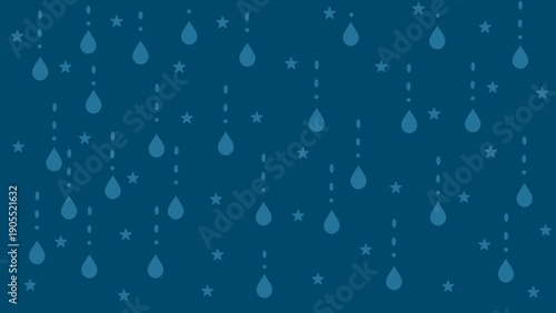 Billede på lærred Abstract blue background featuring falling water drops and small stars