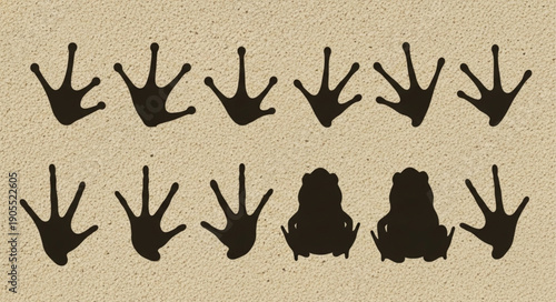 Frog Footprints and Silhouettes on a Textured Background.