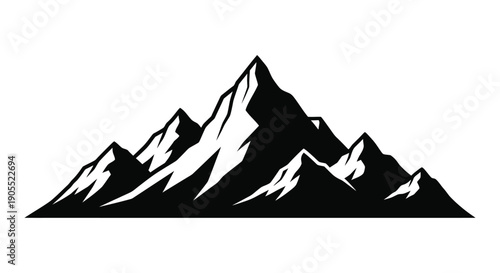 A striking black mountain range illustration sharply defined against a white background presents a bold silhouette high quality professional detailed modern elegant