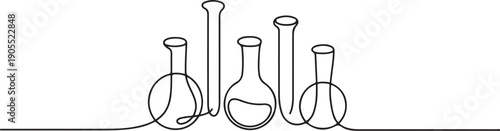 Continuous one line drawing of laboratory test tubes.one line vector icon illustration