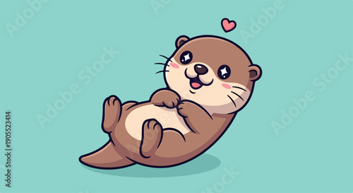 Cartoon otter lying on its back with a heart above, against a teal background with a playful mood.