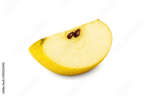 Yellow apple slice with seeds displaying freshness and healthy organic eating, isolated with transparent background