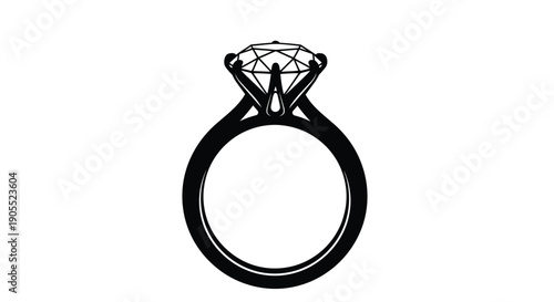 A detailed black silhouette of a diamond engagement ring showcasing intricate metalwork silhouette high quality professional modern elegant stylish clean crisp vibrant