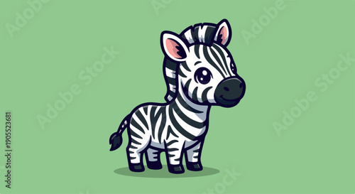 A cartoon zebra standing on a green background with black and white stripes and large eyes.