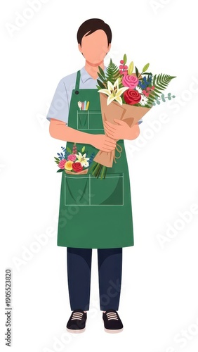 Florist Holding Bouquet of Fresh Flowers.