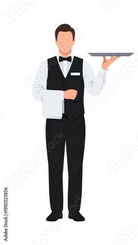 Illustration of a waiter holding a tray.