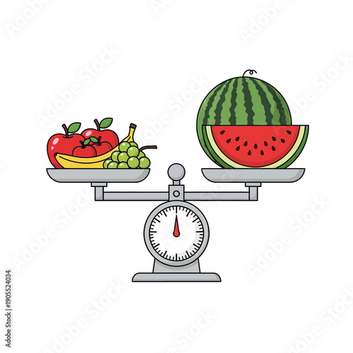 Fruits weighed on a balance scale