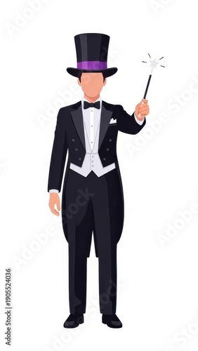 Magician in Top Hat Holding Wand.