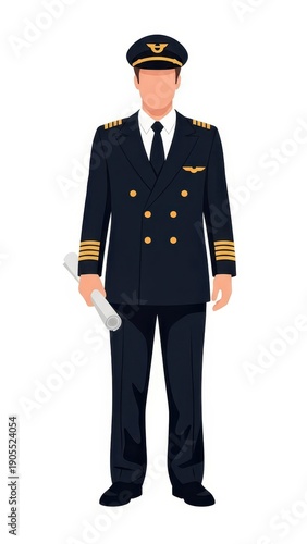 Male Airline Pilot in Uniform Standing.
