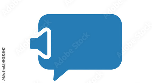 A simple blue speech bubble icon with a white speaker symbol inside
