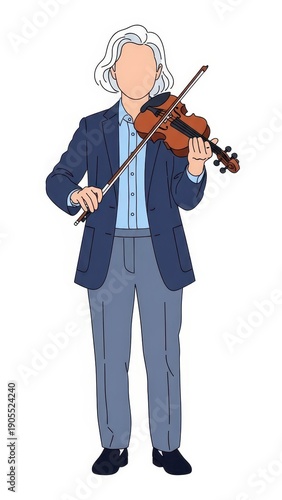 Mature Man Playing Violin Illustration.
