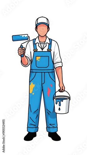 Painter with Roller and Paint Can.
