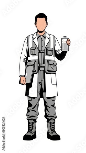 Scientist Holding Canister in Lab Coat.