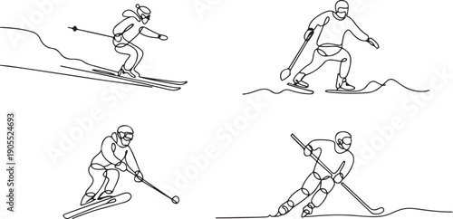 Single one line drawing winter activities and sport set.one line vector icon illustration