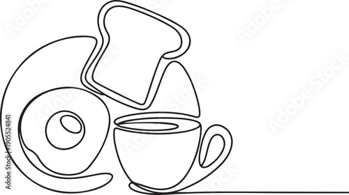 One line breakfast Set. Continuous line food. Eggs and sunny side up in minimalistic design.one line vector icon illustration