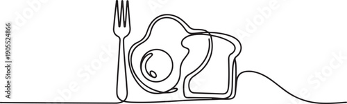 One line breakfast Set. Continuous line food. Eggs and sunny side up in minimalistic design.one line vector icon illustration