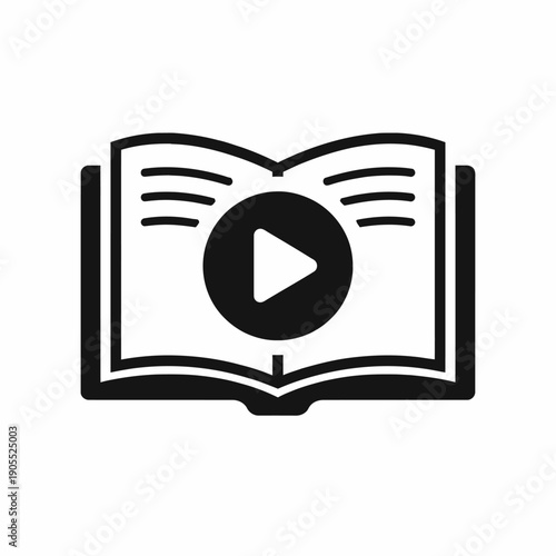 Elearning video play button on open book icon