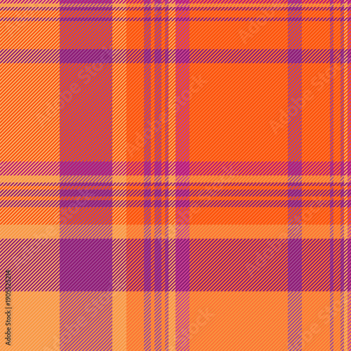 30s vector texture pattern, guy check textile background. Cosy tartan fabric plaid seamless in orange and pink colors.