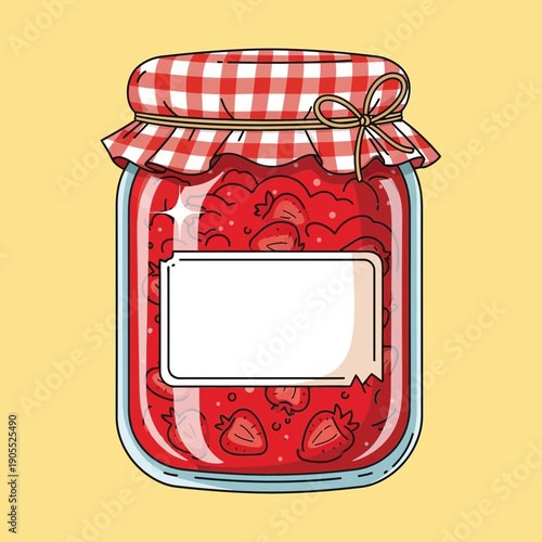 Jar of Strawberry Jam with Gingham Lid