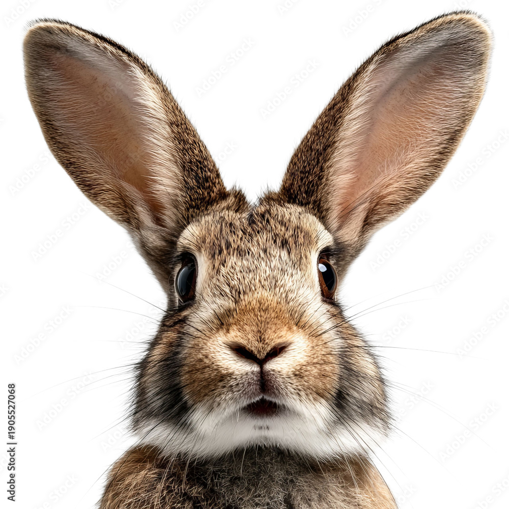 Obraz premium PNG of Close-up of a fluffy rabbit with large ears and bright eyes.