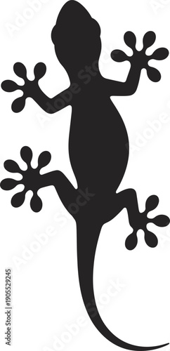Gecko lizard silhouette, reptile icon, climbing animal, adhesive toe pads, curved tail, exotic pet illustration, wildlife vector design, zoology artwork